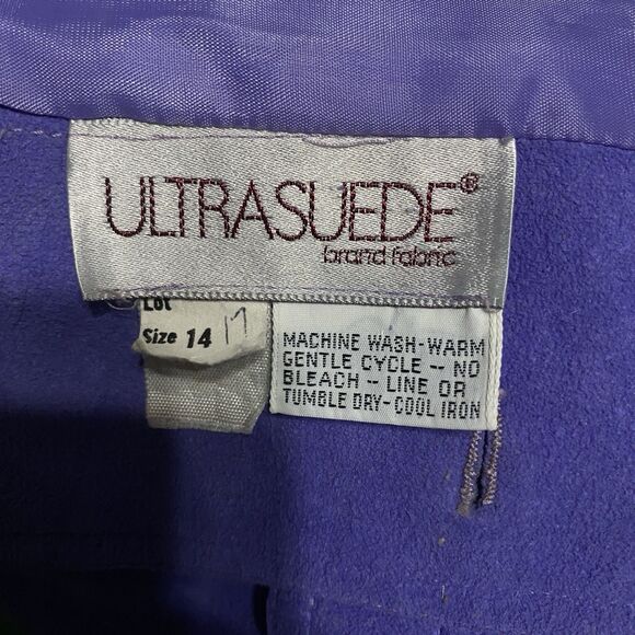 Vtg Ultrasuede Cropped Jacket Sz 14 ( S / M ) Purple Blazer Vegan Suede Washable - Picture 14 of 14
